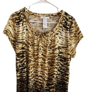 Liz Wear Womens Black Brown Top Pleated Front Cap Sleeves Shirt Size XL